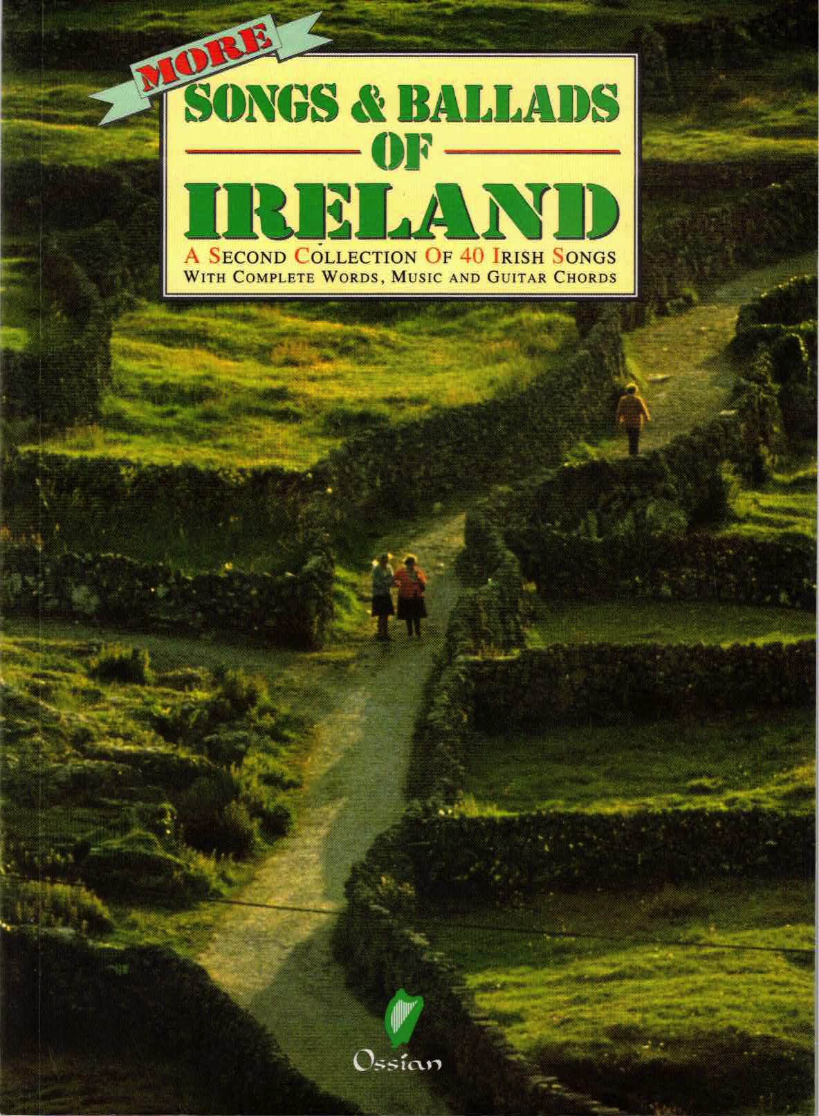 Book cover of 'More Songs & Ballads of Ireland' with a scenic illustration of a path through fields.