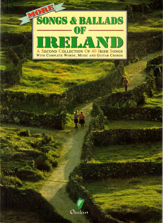 Book cover of 'More Songs & Ballads of Ireland' with a scenic illustration of a path through fields.