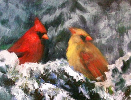 Winter Cardinals - Blank Art Note Card